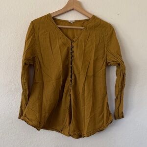 Cottton Flower Women's Mustard Button-Up Top Sz M